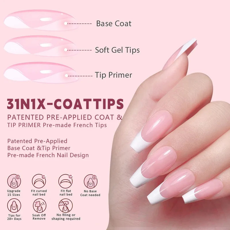 150Pcs French Press On Nails – Coffin & Almond Nail Tips Press On Nails Nixie