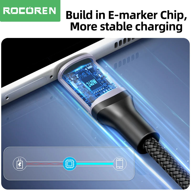 Rocoren 240W USB-C Cable PD 3.1 Fast Charging 5A 2M/3M USB-C Charging Cable Nixie
