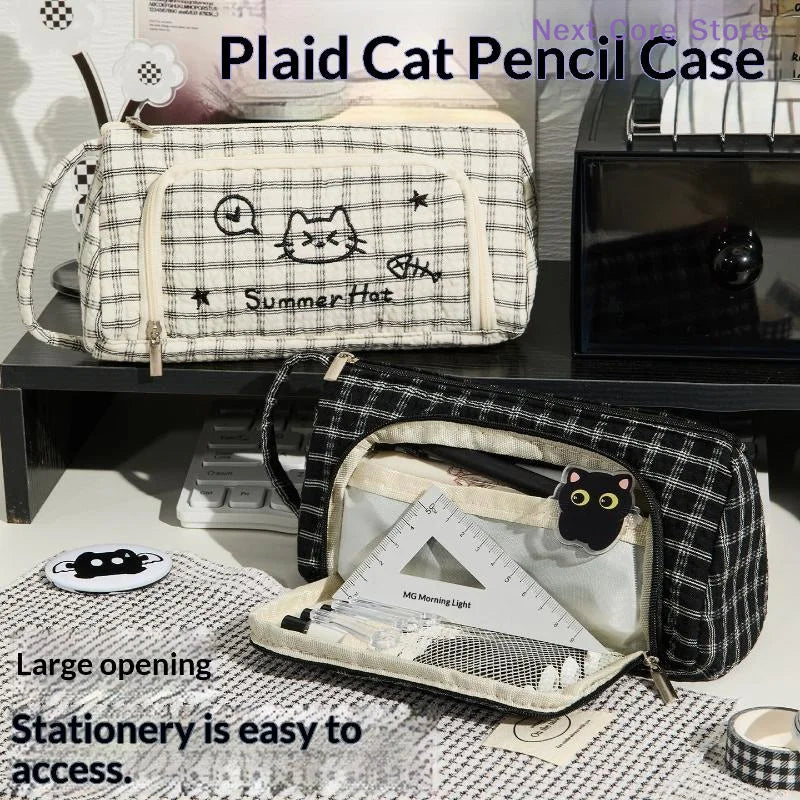Cute Cat Embroidery Pencil Case Large Capacity Stationery Bag Embroidery Pencil Case Nixie