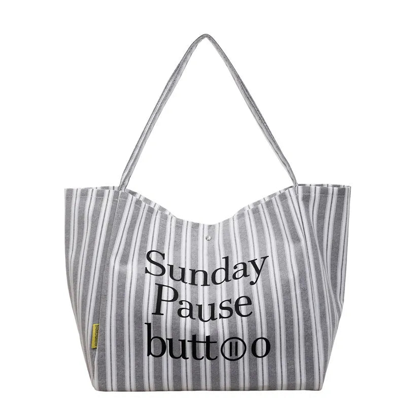 Women's Large Canvas Tote Bag – Striped Shoulder & Work Bag Canvas Tote Bag Nixie BB-1711GRAY