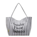 Women's Large Canvas Tote Bag – Striped Shoulder & Work Bag Canvas Tote Bag Nixie BB-1711GRAY