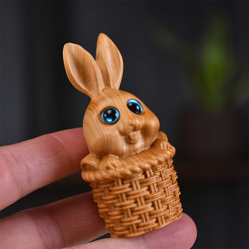 Wood Carved Easter Bunny Figurine – Cute Rabbit Ornament & Gift Wooden Rabbit Figurine Nixie