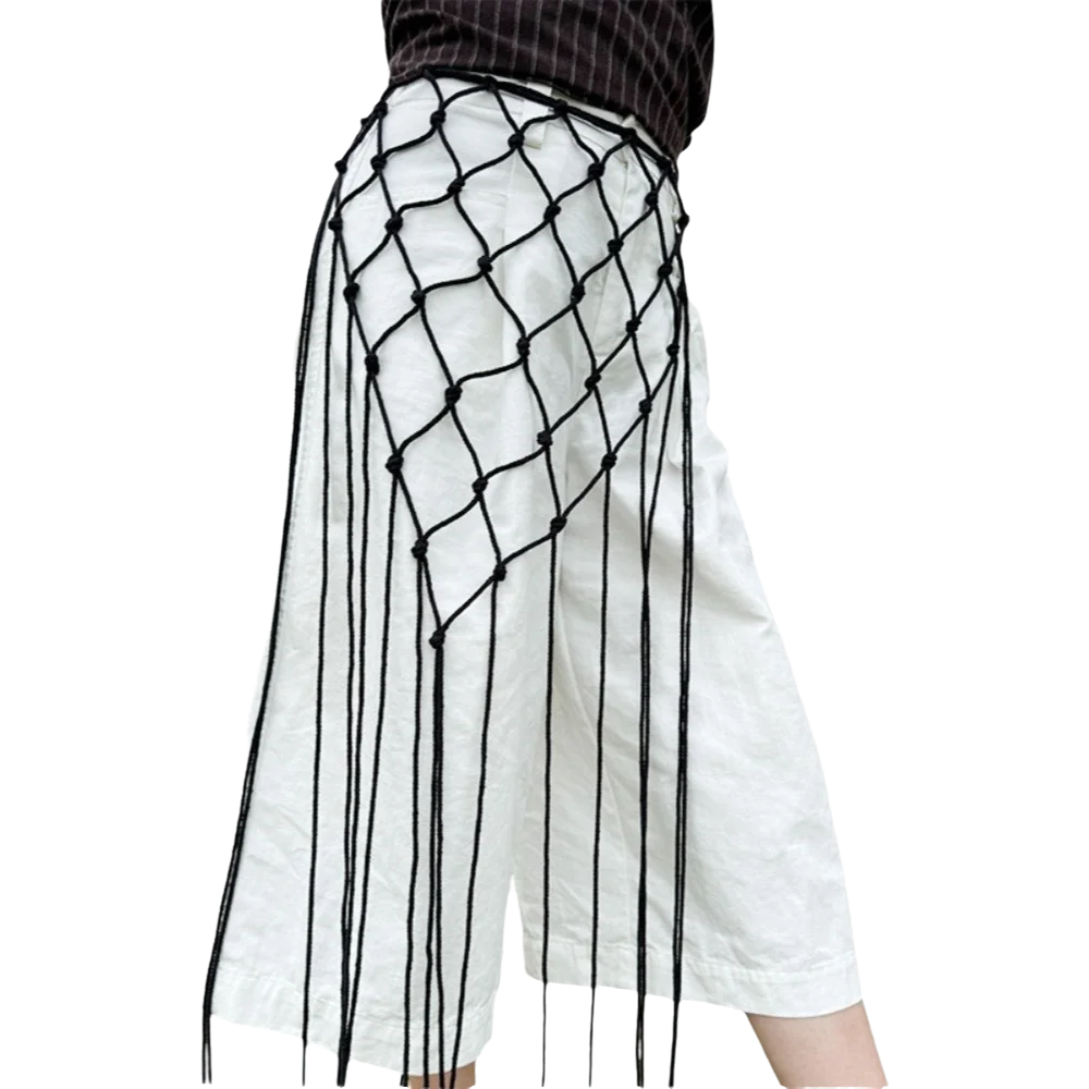 Bohemian Fringe Waist Belt – Handwoven Cotton Tassel Sash Fringe Waist Belt Nixie Black