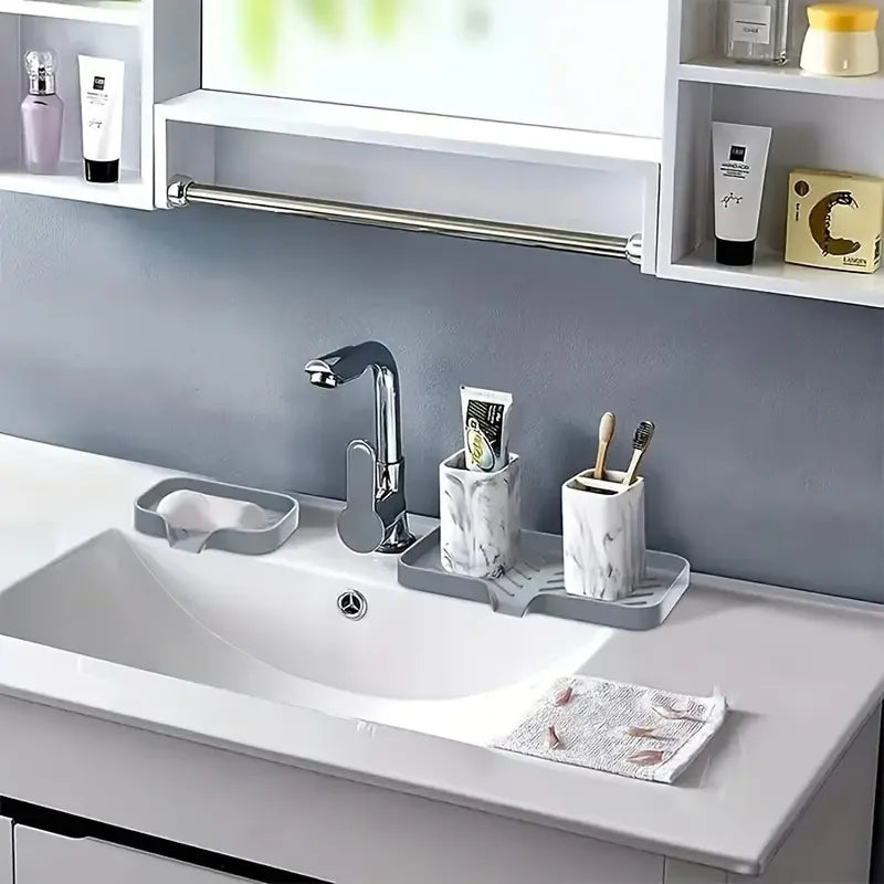 Silicone Faucet Mat – Sink Tray, Soap & Sponge Drain Pad Silicone Sink Mat Nixie