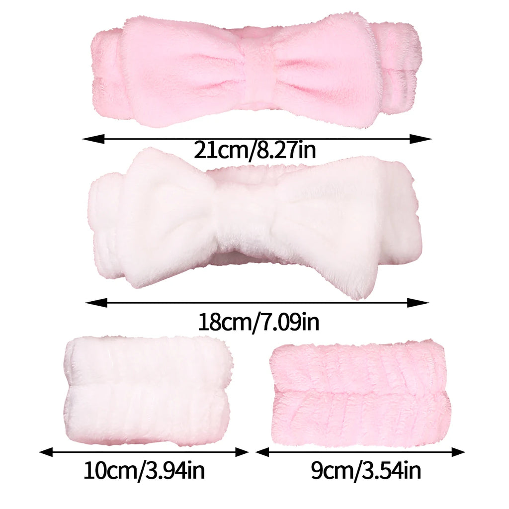 Plush Bow Hair Bands & Wrist Straps Set – Unisex Makeup Headband Bow Hair Headband Set Nixie