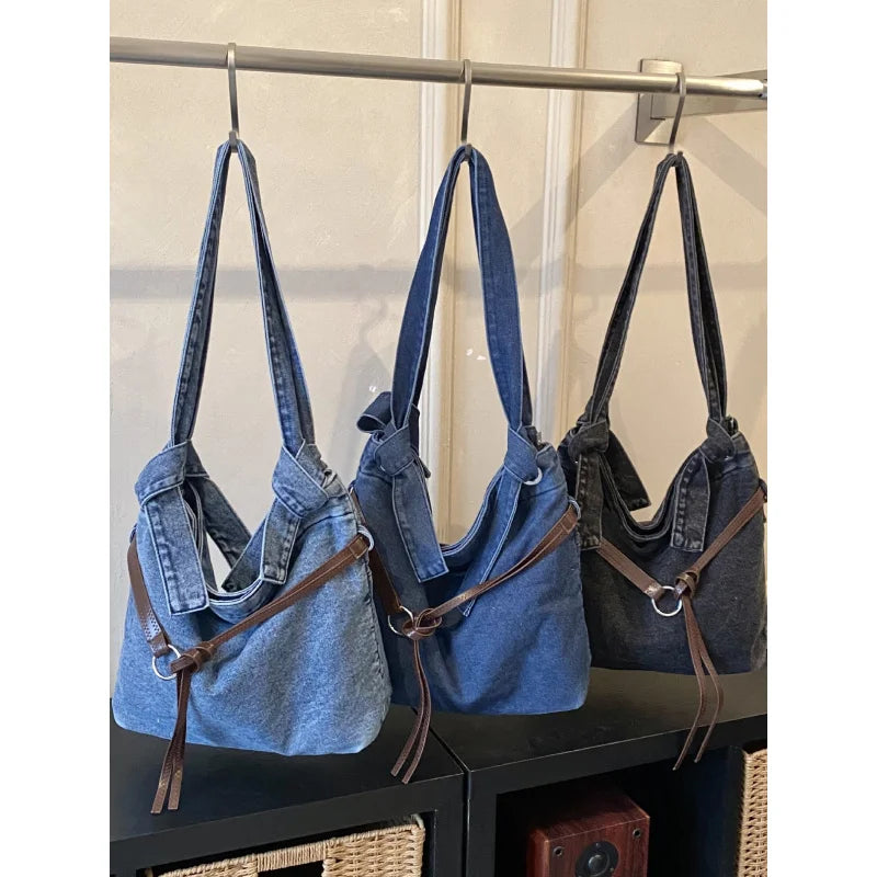 Korean-Style Denim Shoulder Bag – Large Capacity Women's Tote Denim Shoulder Bag Nixie