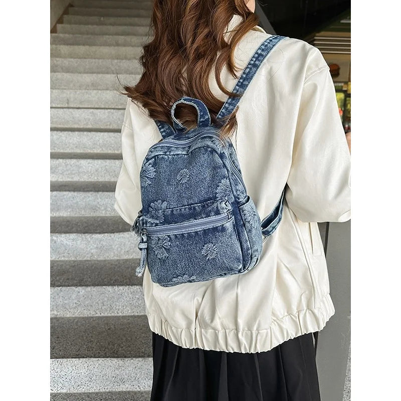 Vintage Japanese Denim Small Backpack – Lightweight Travel Bag Denim Backpack Nixie