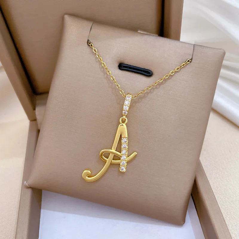 Letter A Pendant Necklace Gold Stainless Steel | Nixie Pendant Necklace Nixie