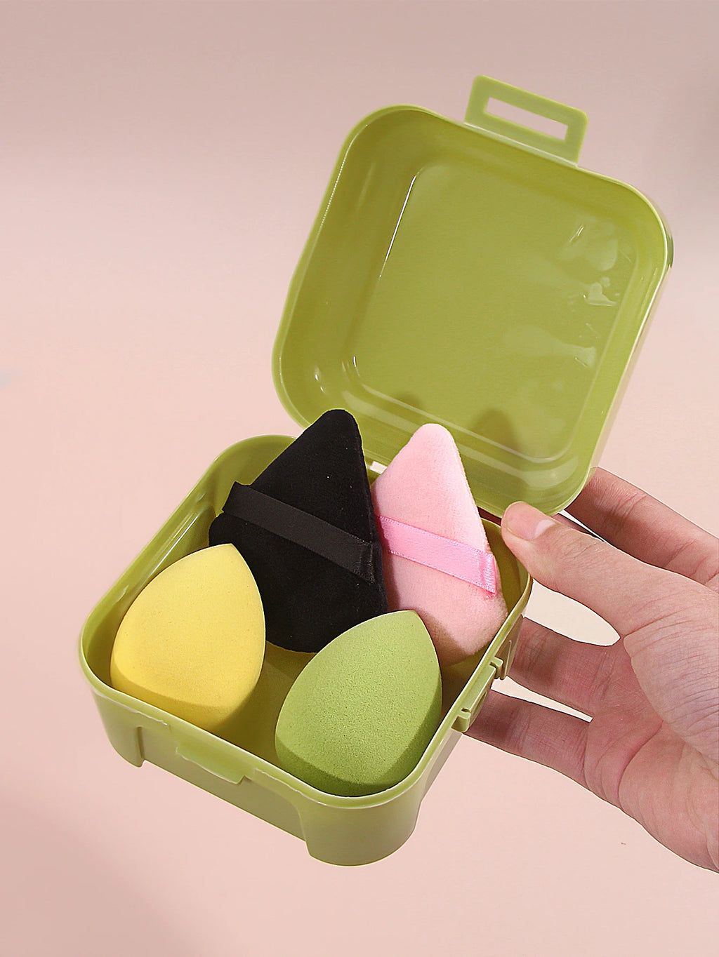 4-Piece Makeup Sponge & Triangle Powder Puff Set with Box