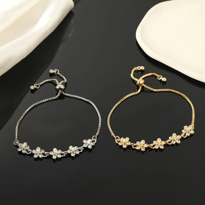 2pcs Gold & Silver Flower Star Adjustable Bracelet Set Fashion Bracelet Set Nixie