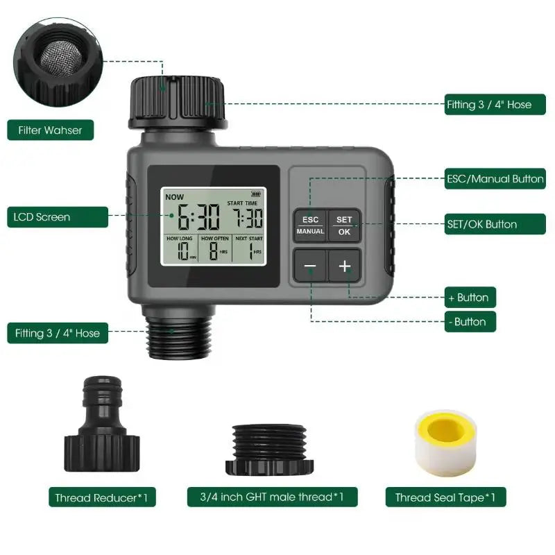 Automatic Garden Water Timer IPX7 LCD Irrigation Scheduler Garden Irrigation Timer Nixie