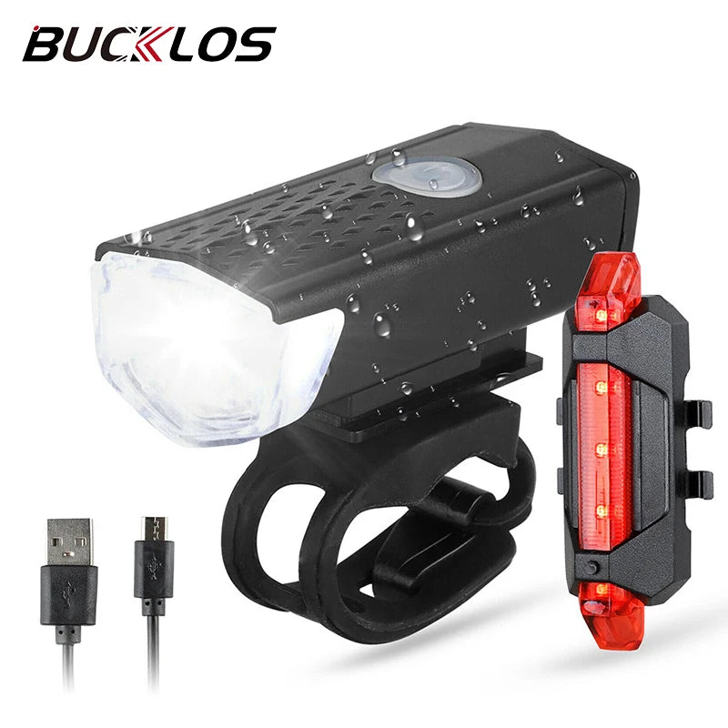 BUCKLOS LED Bike Lights Set USB Rechargeable Front & Rear Bicycle Light Set Nixie
