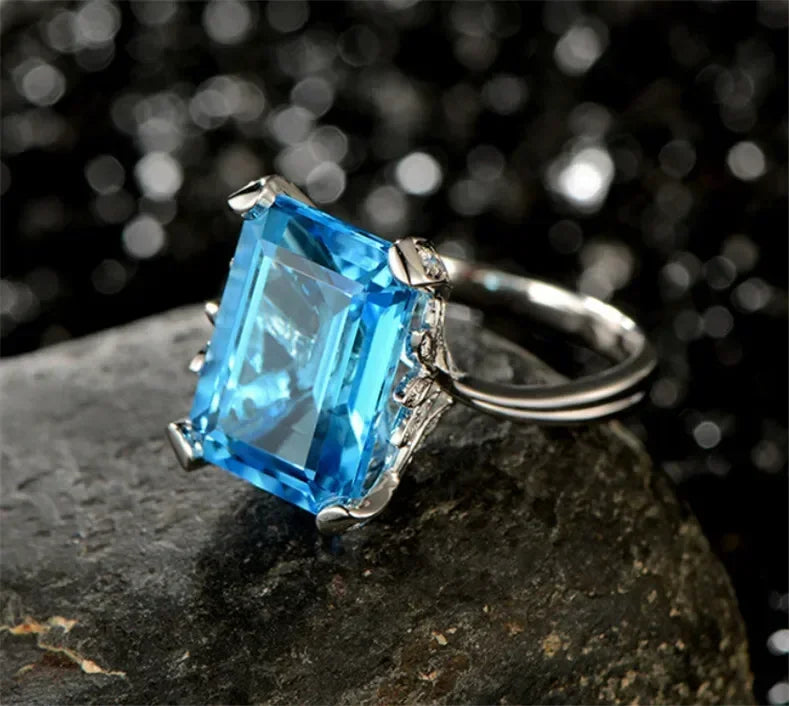 Silver Aquamarine Zircon Ring – Wedding & Engagement Sizes 6–10 Fashion Zircon Ring Nixie