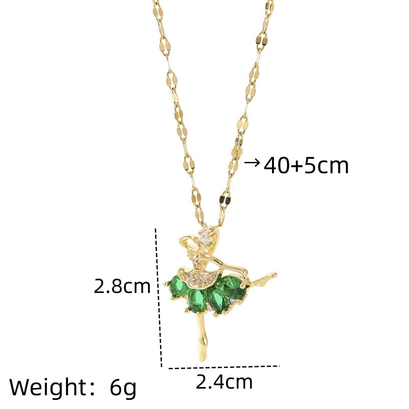 Zircon Ballet Girl Pendant Necklace | Gold Clavicle Chain