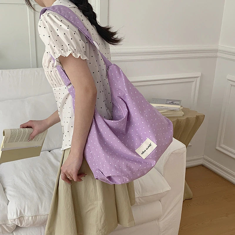 Korean Minimalist Polka Dot Nylon Tote Bag | Large Capacity Nylon Shoulder Tote Nixie