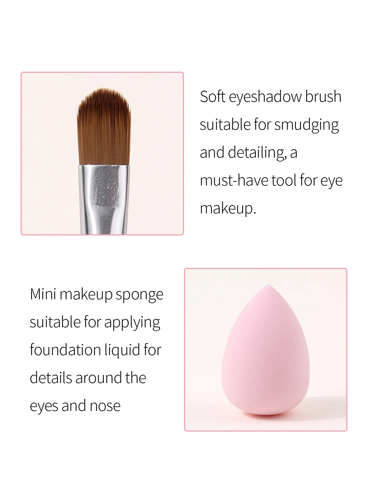 6-Piece Pink Handle Eyeshadow Brush Set with Beauty Sponge Eyeshadow Brush Set Nixie
