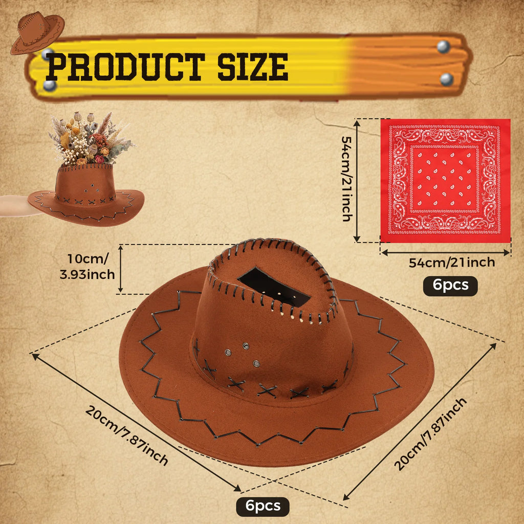 6-Piece Western Cowboy Hat Vase & Bandana Party Decor Set Party Table Centerpiece Nixie