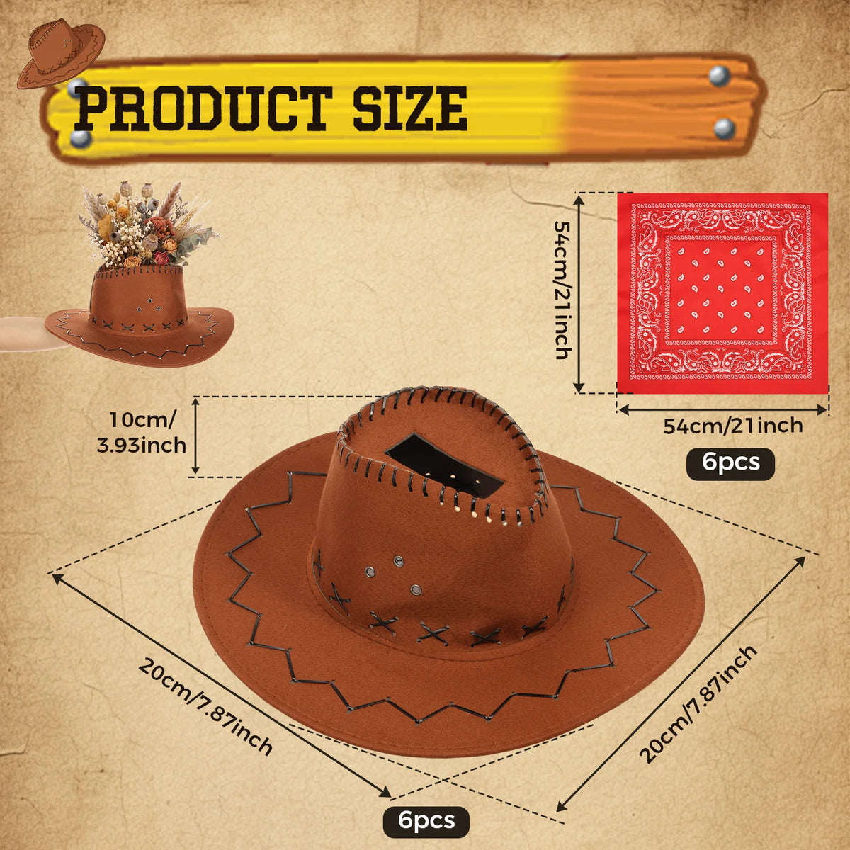 6Pcs Western Cowboy Hat Flower Vase Party Centerpiece Set Decorative Vase Set Nixie