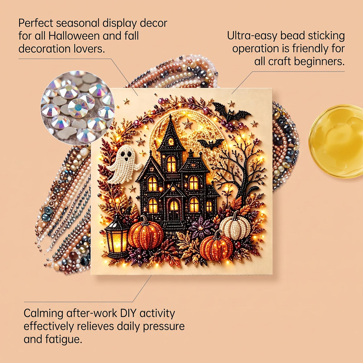 Halloween 3D Diamond Painting DIY Kit – Ghost & Pumpkin Pearl Art