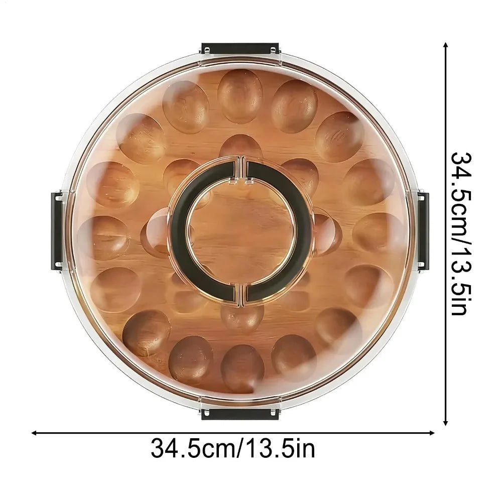 24-Slot Wooden Deviled Egg Tray with Lid | Party Platter Egg Serving Tray Nixie
