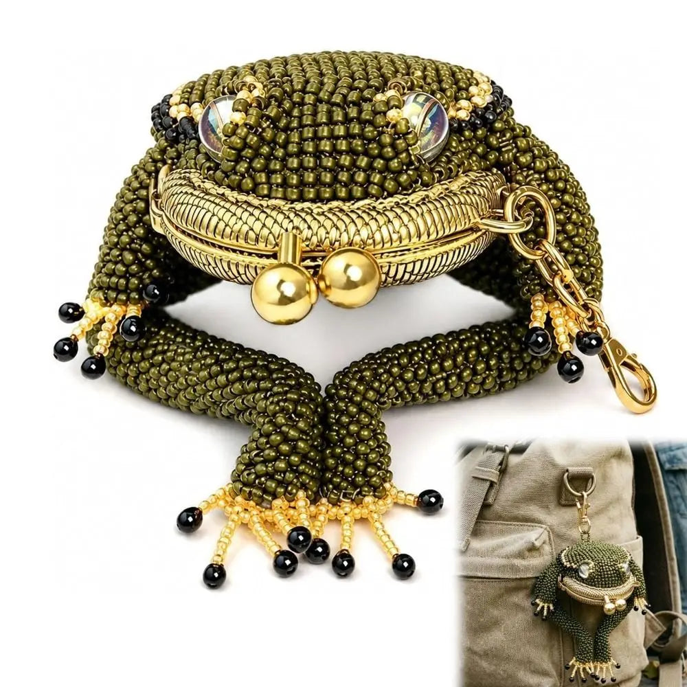 3D Beaded Frog Coin Purse Keychain – Cute Kiss Lock Mini Pouch Coin Purse Keychain Nixie