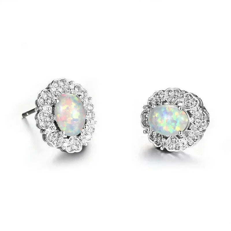 Vintage Blue White Glass Opal Stud Earrings – Nickel Free Stud Earrings Nixie
