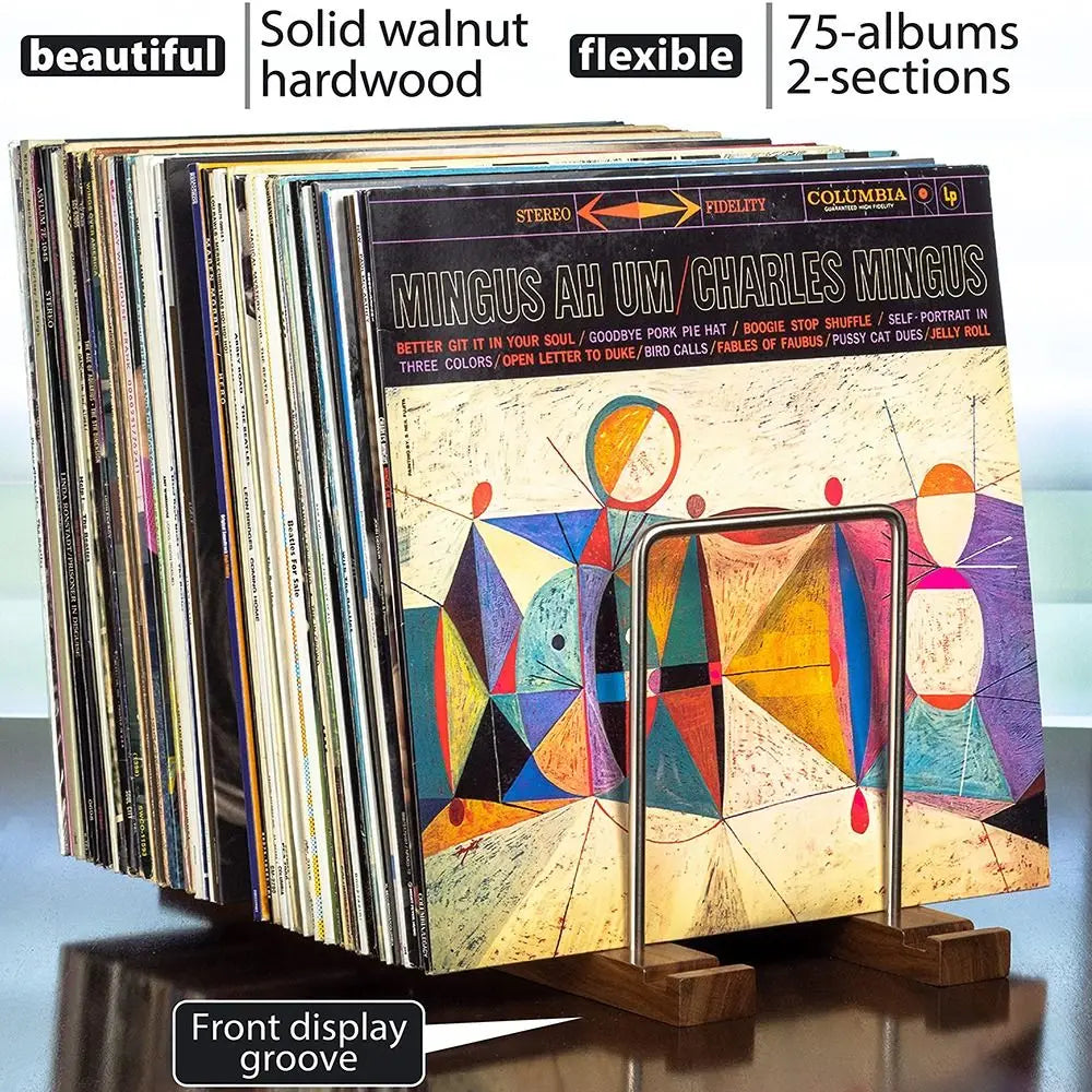 Solid Walnut Vinyl Record Stand – Adjustable LP & CD Holder