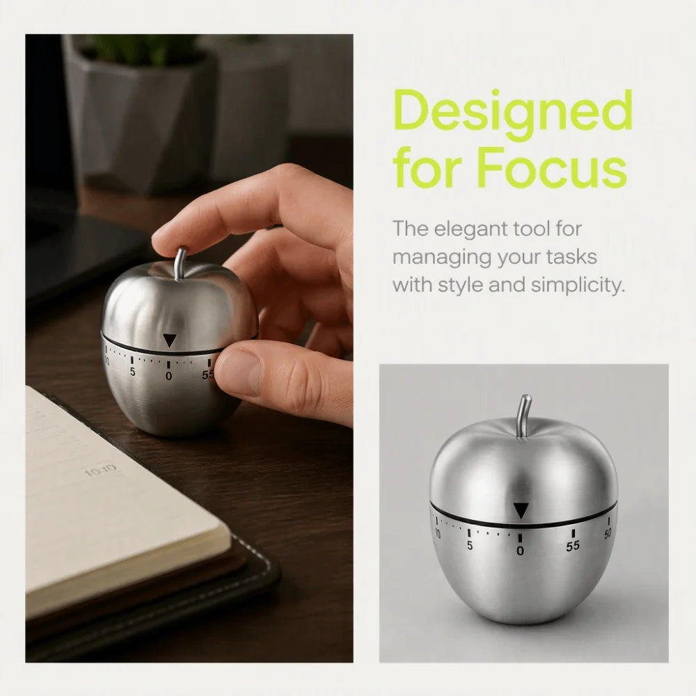 2PCS Mechanical Kitchen Timer – Stainless Steel, 60-Min Wind-Up