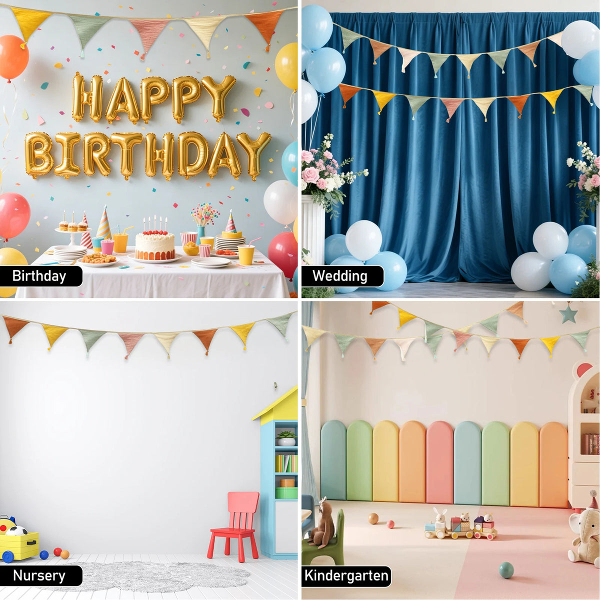 Fabric Triangle Pennant Bunting Banner – Party & Wedding Garland Party Bunting Banner Nixie