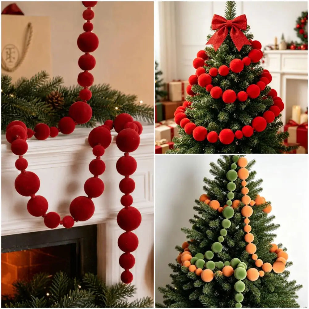 Multicolor Flocking Ball String Christmas Hanging Decoration