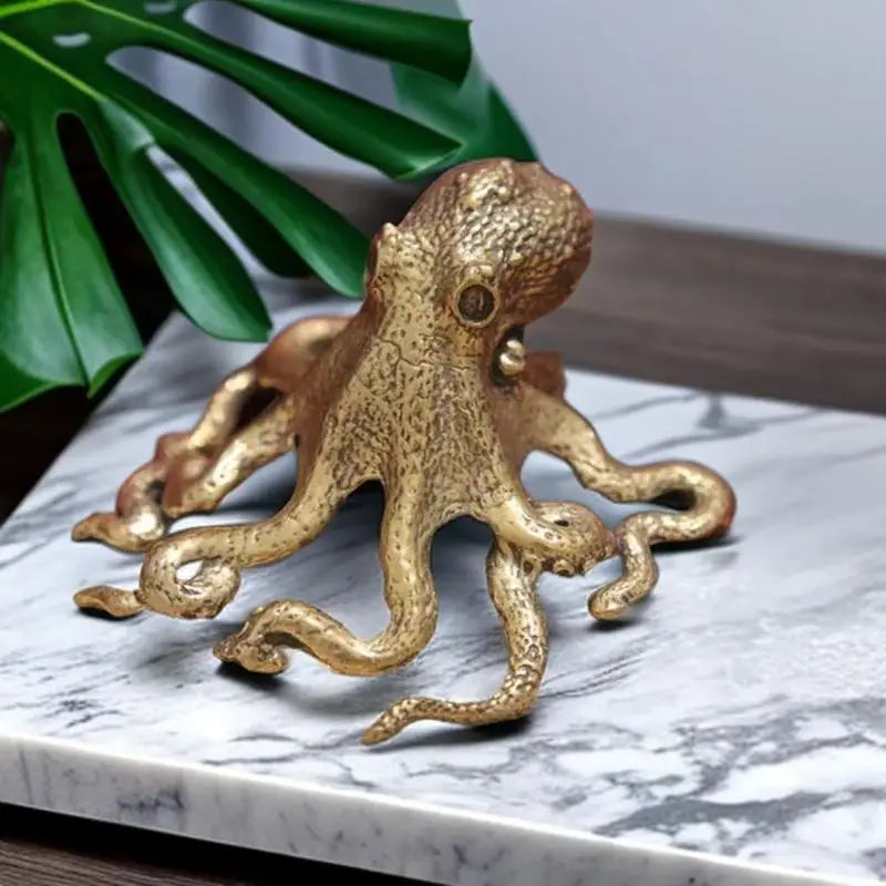 Vintage Alloy Octopus Figurine | Antique Brass Home Decor