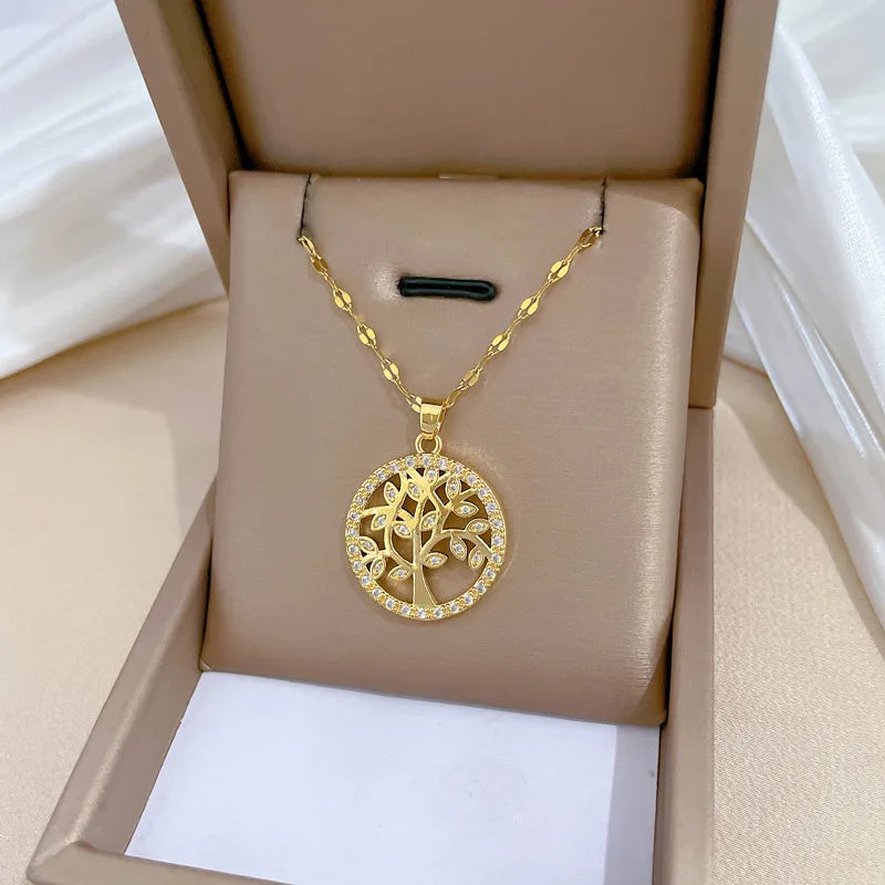Tree of Life Pendant Choker Necklace | Gold Stainless Steel Pendant Necklace Nixie