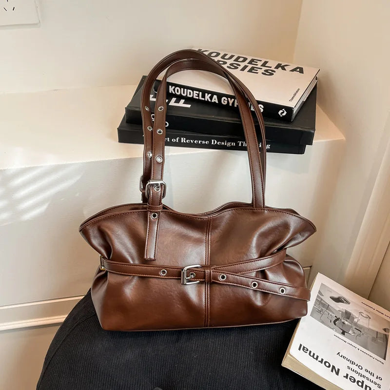 Nixie Women's Large Tote Shoulder Bag – PU Leather Handbag Tote Shoulder Bag Nixie Brown