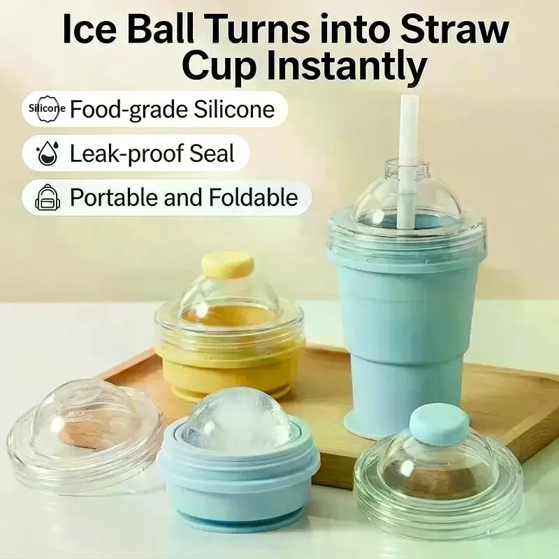Foldable Ice Ball Cup with Straw | Food-Grade Silicone Mold Silicone Ice Ball Maker Nixie