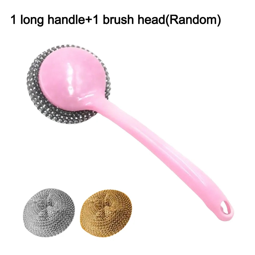 Long Handle Steel Wire Pot Scrubber Brush | Kitchen Cleaner