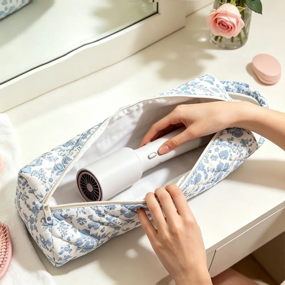 Quilted Cotton Hair Dryer Storage Bag – Dustproof with Handle