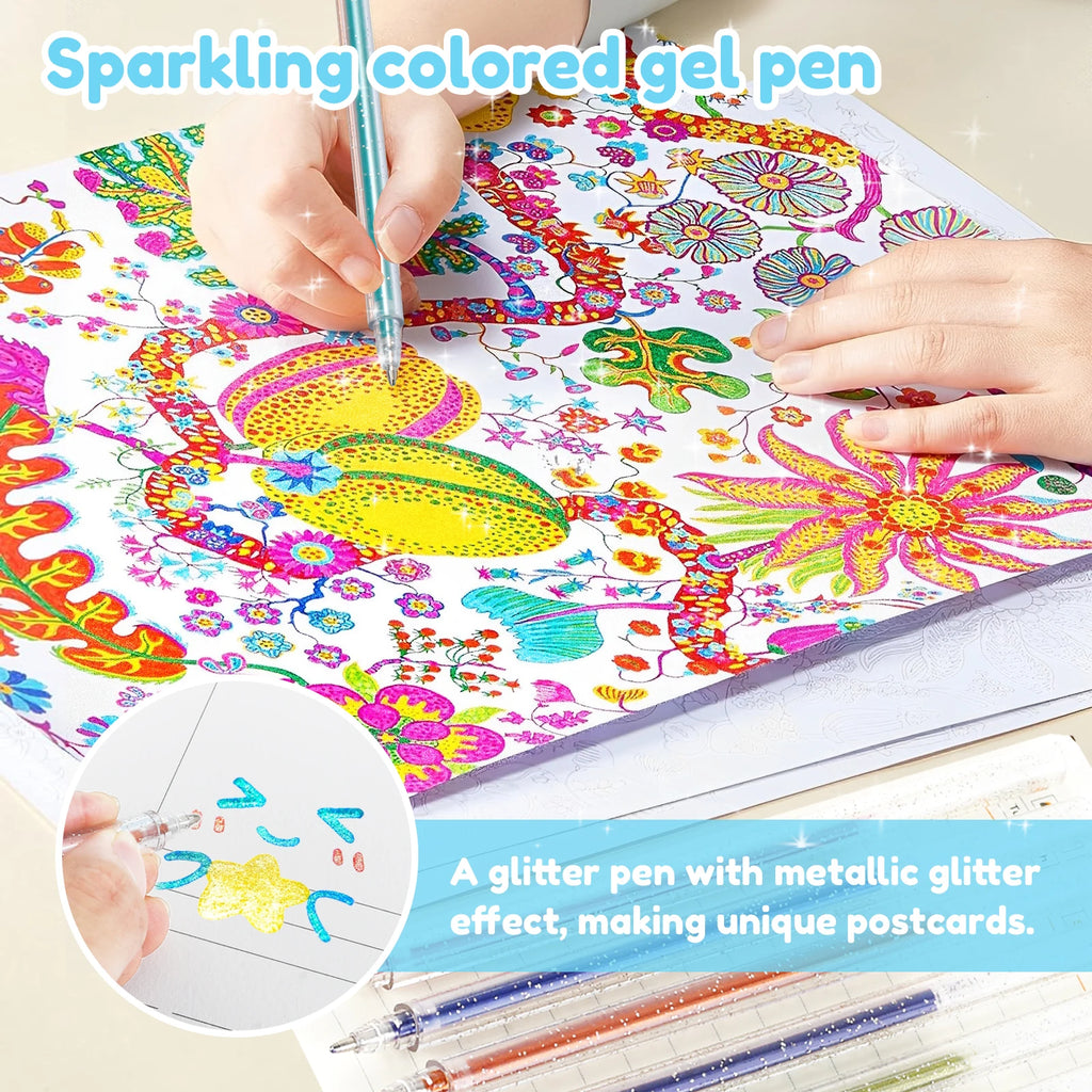 Metallic Gel Pens 12 Colors + 24 Watercolor Postcards Set Gel Pen Art Set Nixie
