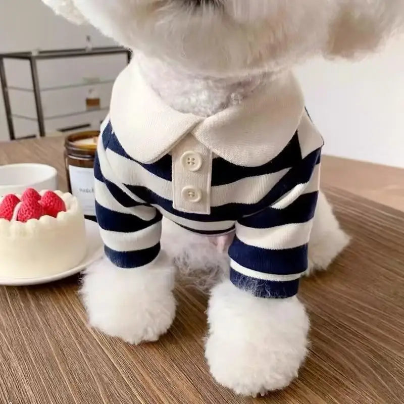 Striped Dog & Cat Shirt – Soft Polyester Pet Pullover S–2XL Pet Shirt Nixie Blue M