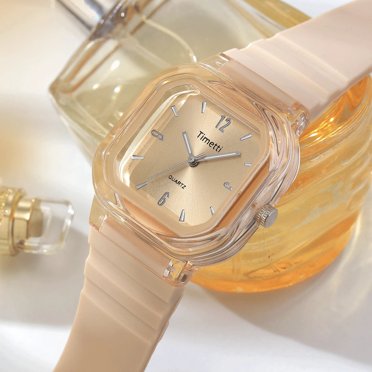 Timetti Square Quartz Watch – Silicone Strap Casual Watch