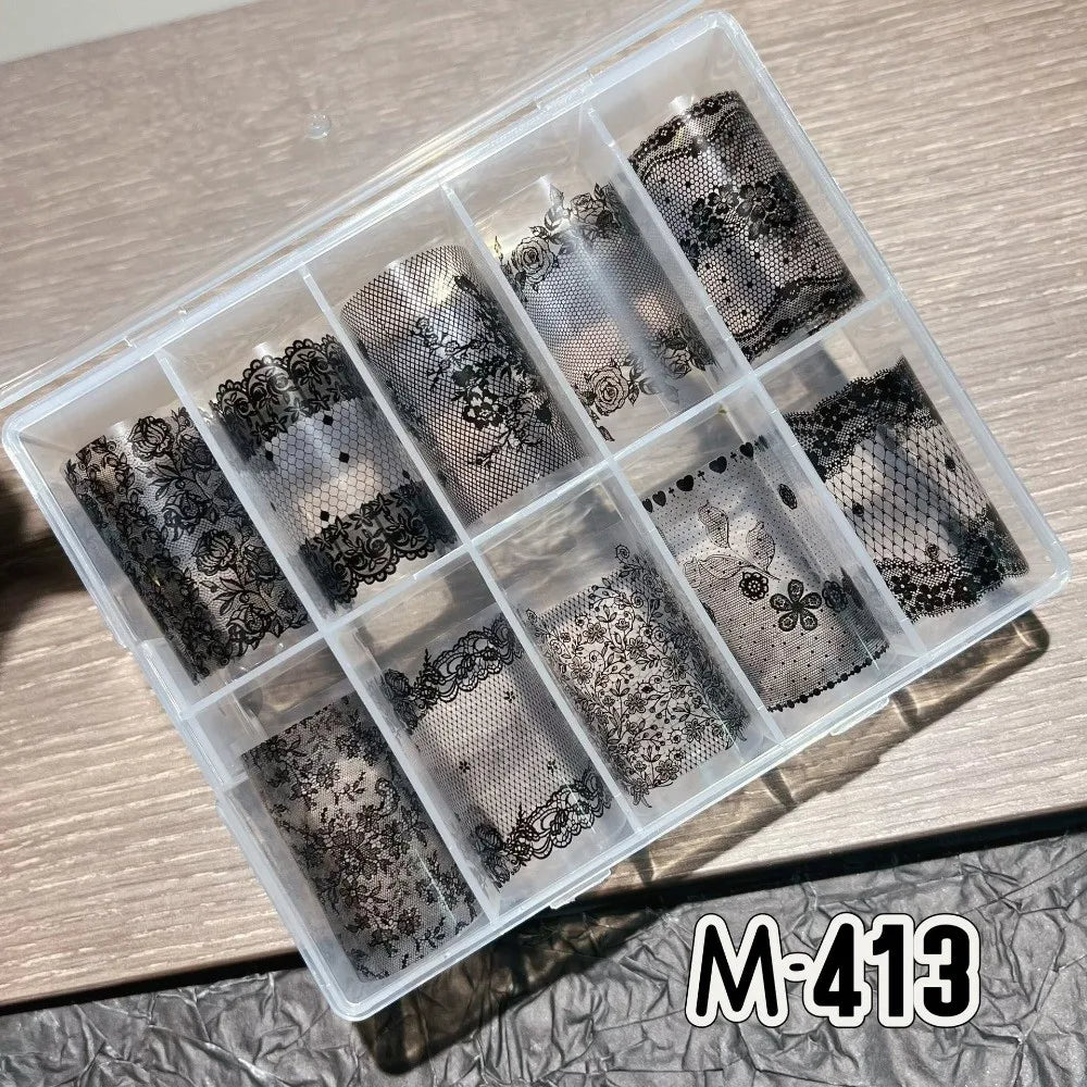 Lace Tulip Nail Foil Art Stickers – Black & White Sequin Decals Nail Art Foil Stickers Nixie 2
