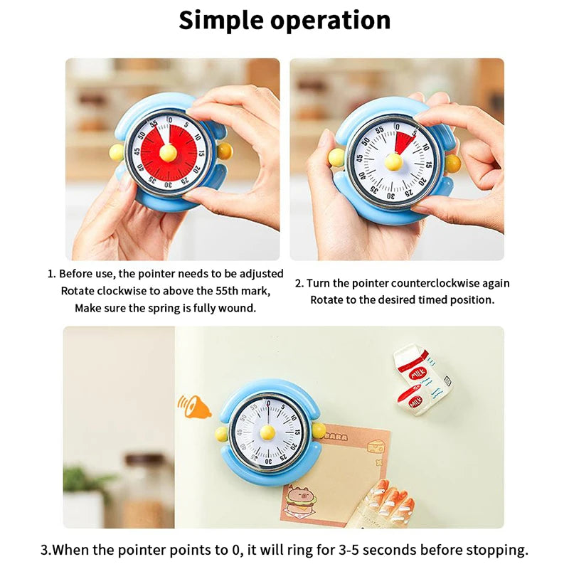 Vintage Mechanical Kitchen Timer – 60-Min Magnetic Countdown