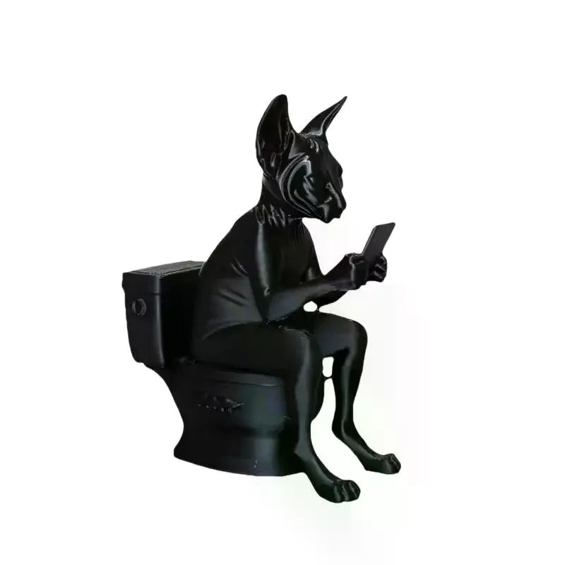 Black Cat on Toilet Figurine | Whimsical Matte PLA Desk Decor Decorative Figurine Nixie