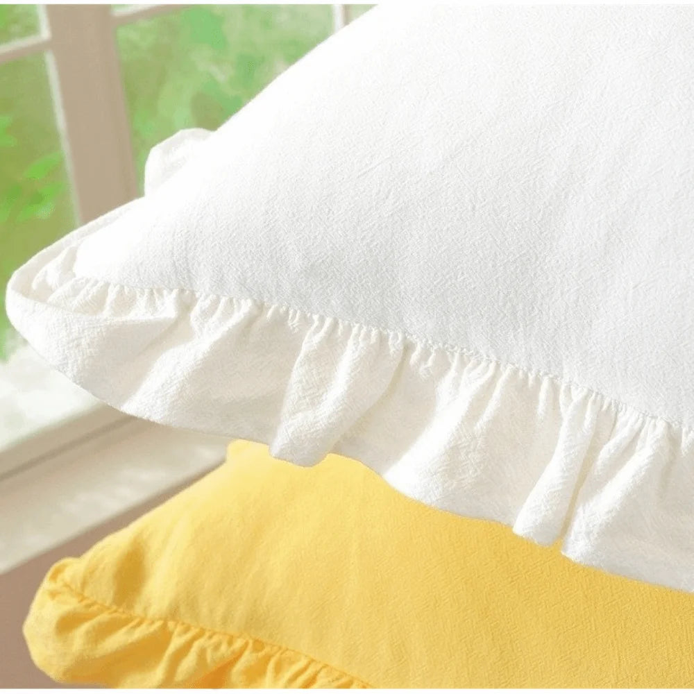 Ruffled Lotus Leaf Throw Pillow Cover | Plaid Soft Polyester