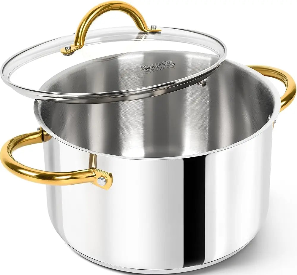 MICHELANGELO Stainless Steel Stock Pot with Lid | Induction Safe Stainless Steel Stock Pot Nixie 6QT