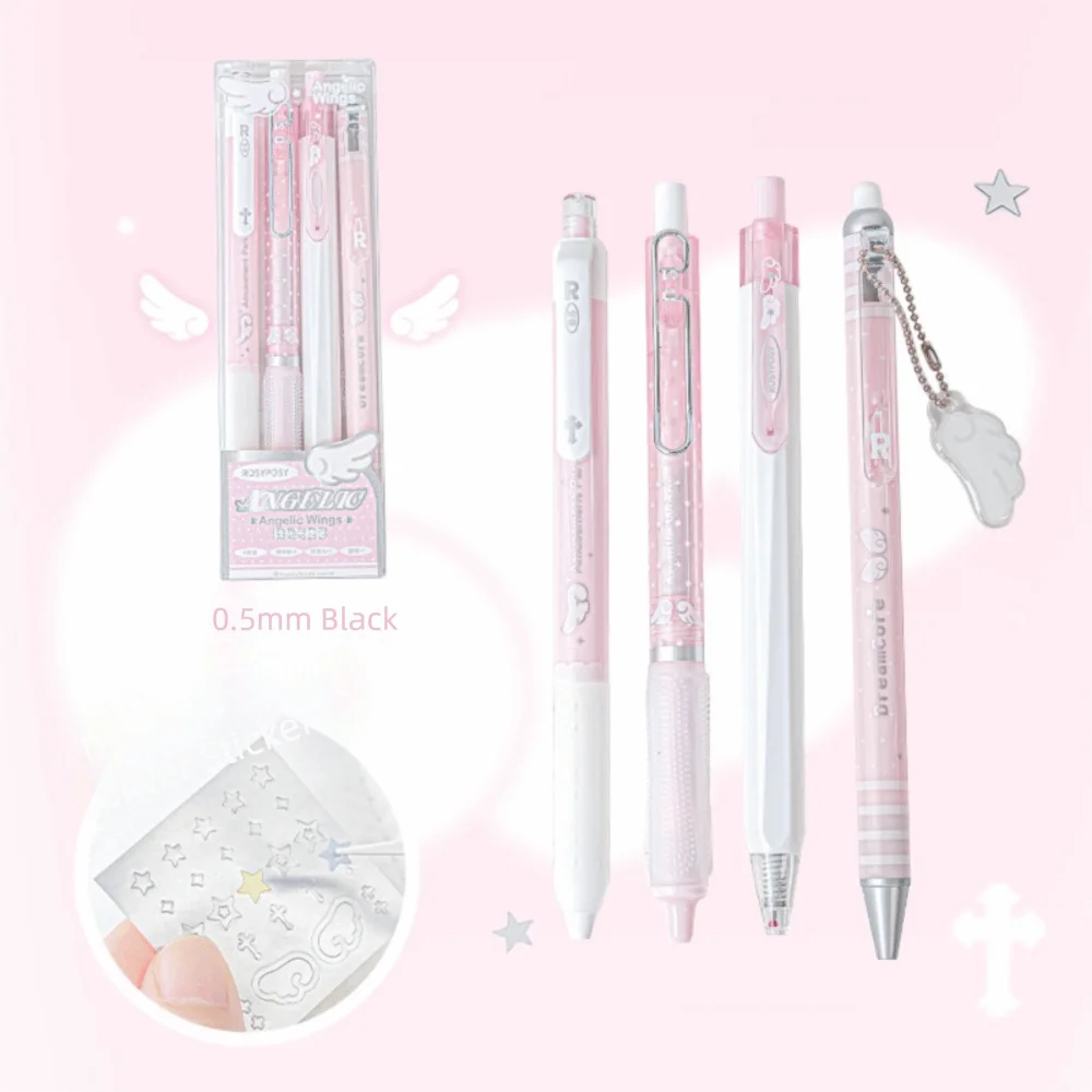 4-Pack Pearl Angel 0.5mm Black Gel Pens – Smooth Writing Set