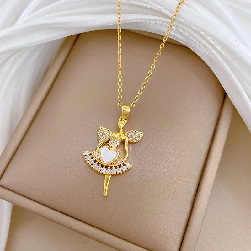 Flower Fairy Pendant Necklace | Gold Stainless Steel Women Pendant Necklace Nixie