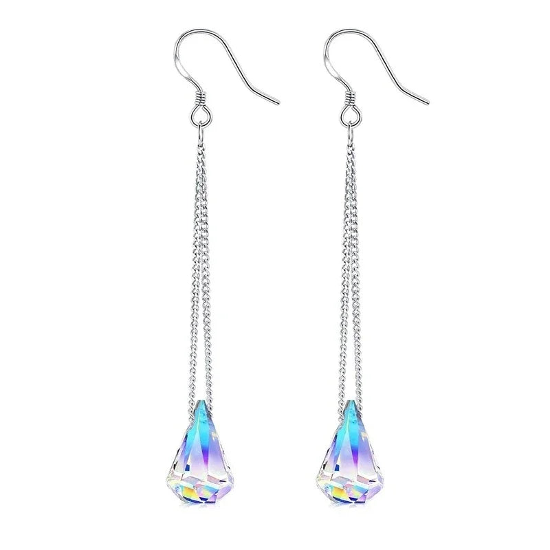 Silver Aurora Crystal Drop Earrings for Women | Wedding Jewelry Crystal Drop Earrings Nixie AB