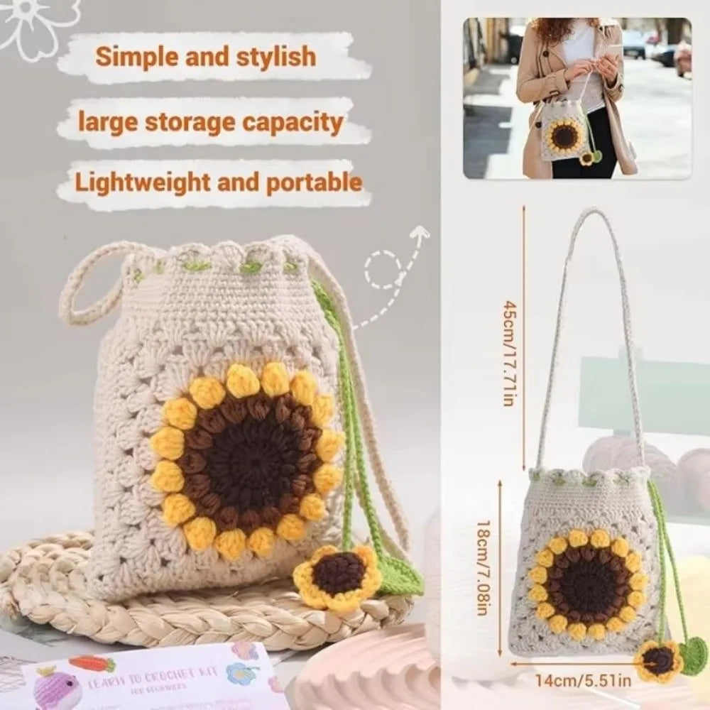 DIY Sunflower Crochet Bag Kit – Beginner Crossbody Starter Set Crochet Craft Kit Nixie