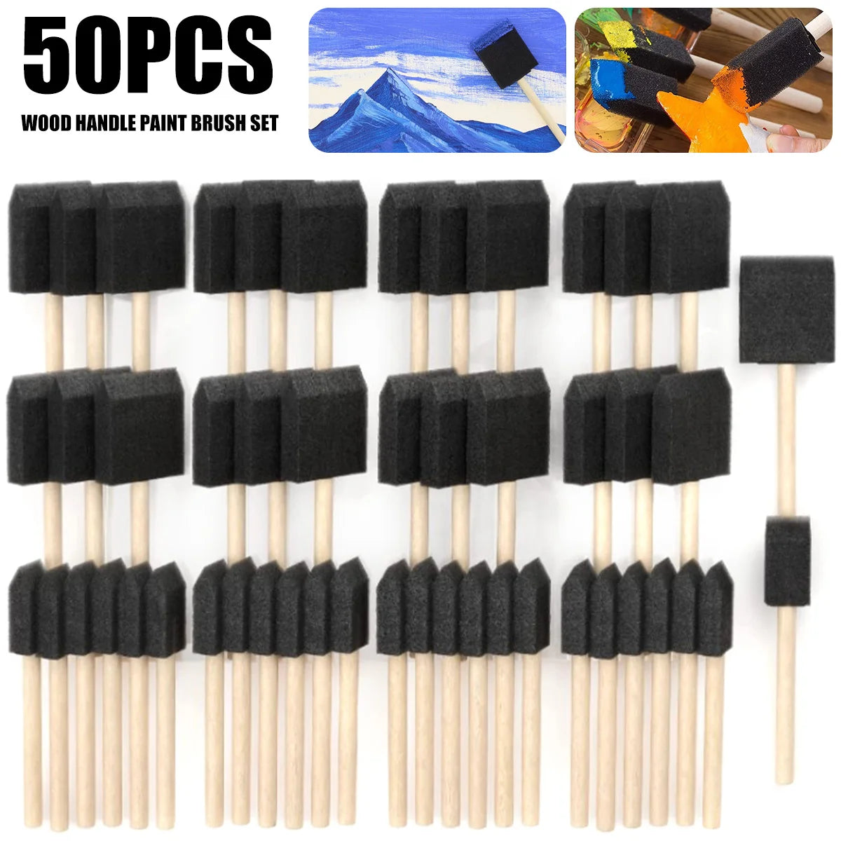 50Pcs Foam Sponge Brush Set with Wood Handle – DIY Crafts Foam Sponge Brush Set Nixie