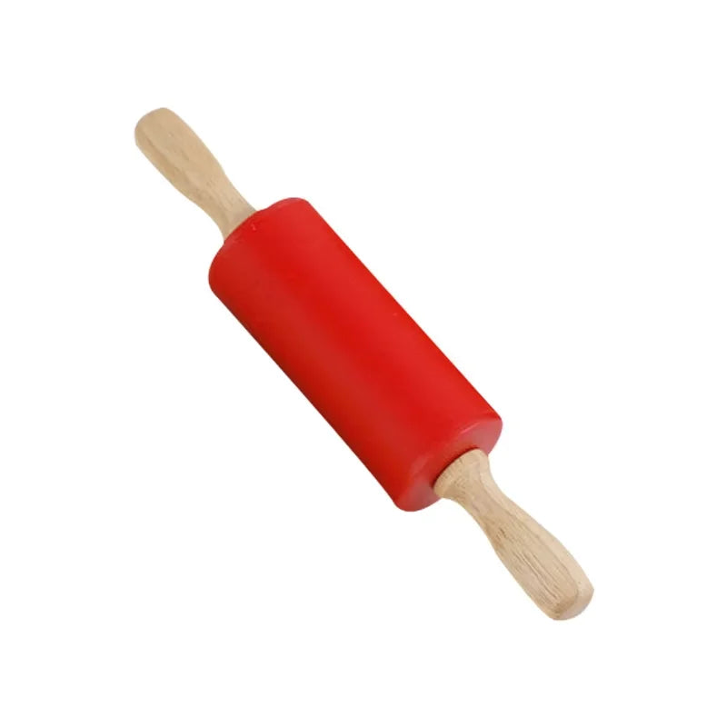 Non-Stick Silicone Rolling Pin with Wooden Handle | Baking Tool Silicone Rolling Pin Nixie Red